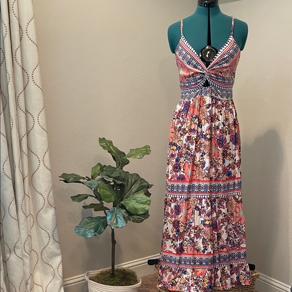 Angie Coral, Navy & Cream Floral Maxi Dress